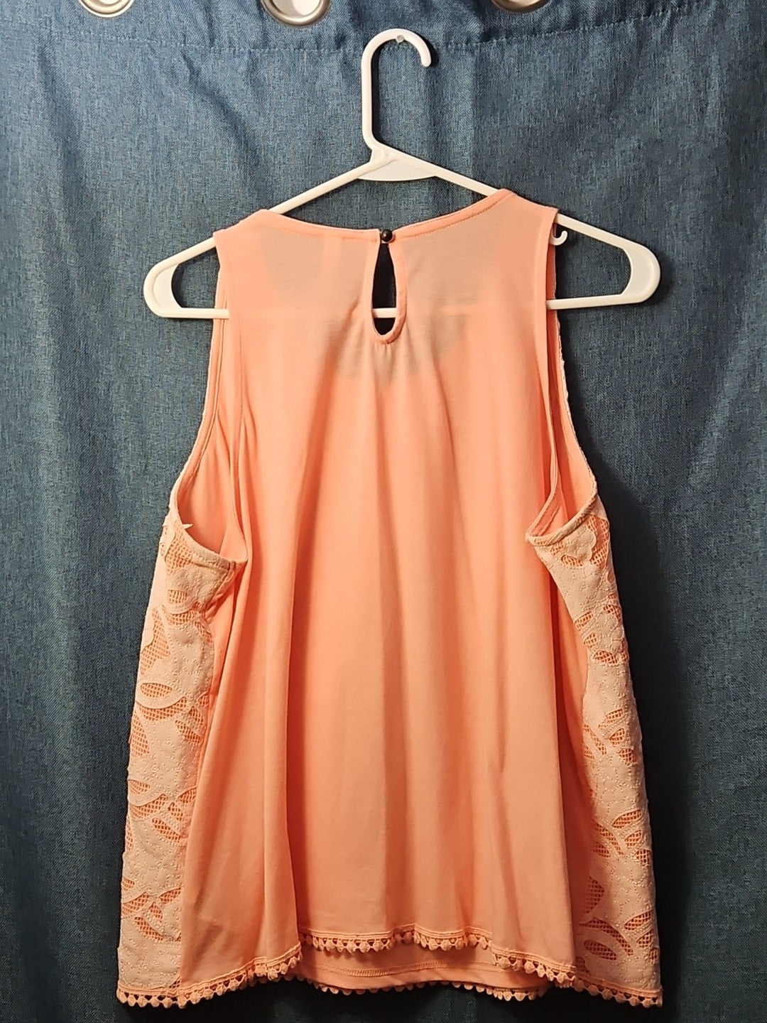 Xhilaration Peach Lace Overlay Tank Top with Pom-Pom Trim