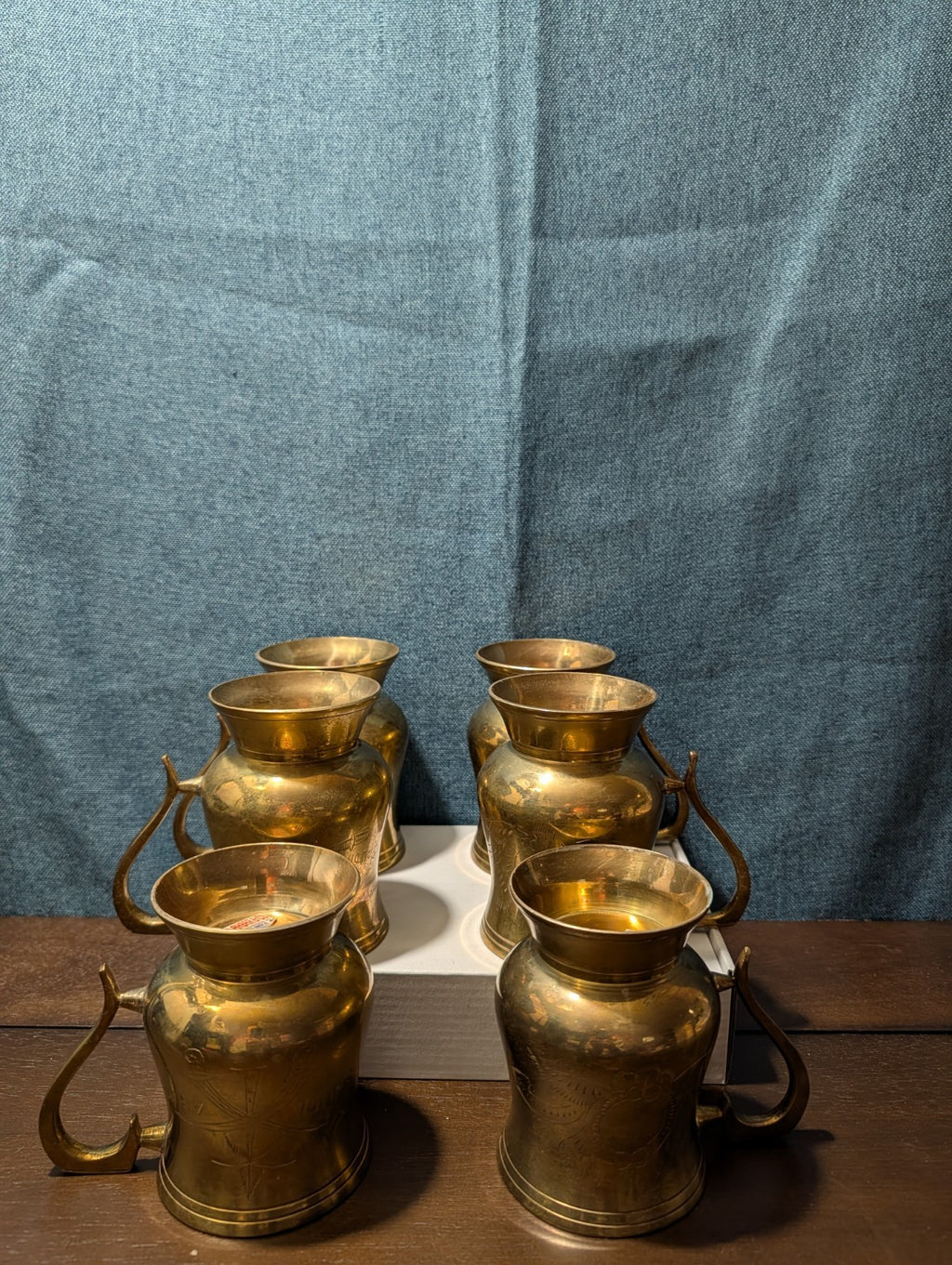 6 Vintage Etched Brass Mugs | Saudi Souvenir Goblets | Schree Amber  & Co.