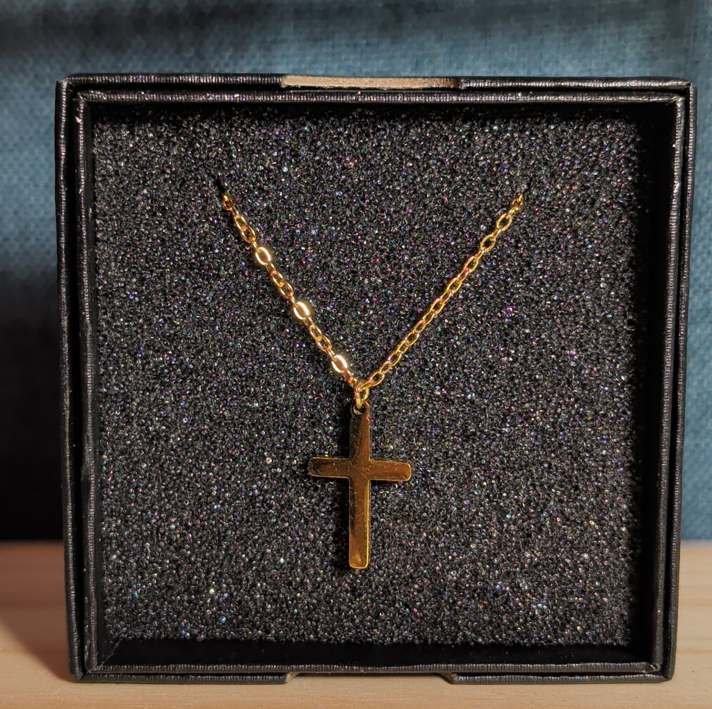 Tiny Cross Necklace 9mm Gold Tone Dainty Minimalist