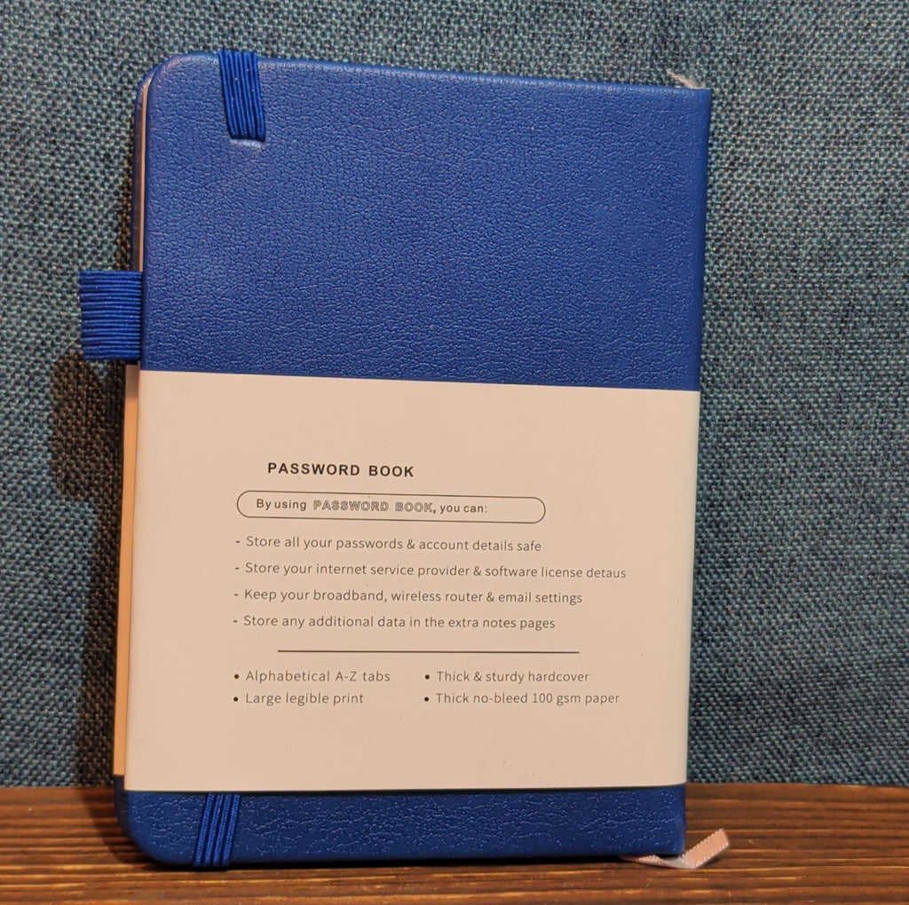 Password Book Internet Logbook Organizer Alphabetical Tabs Blue 4x5"