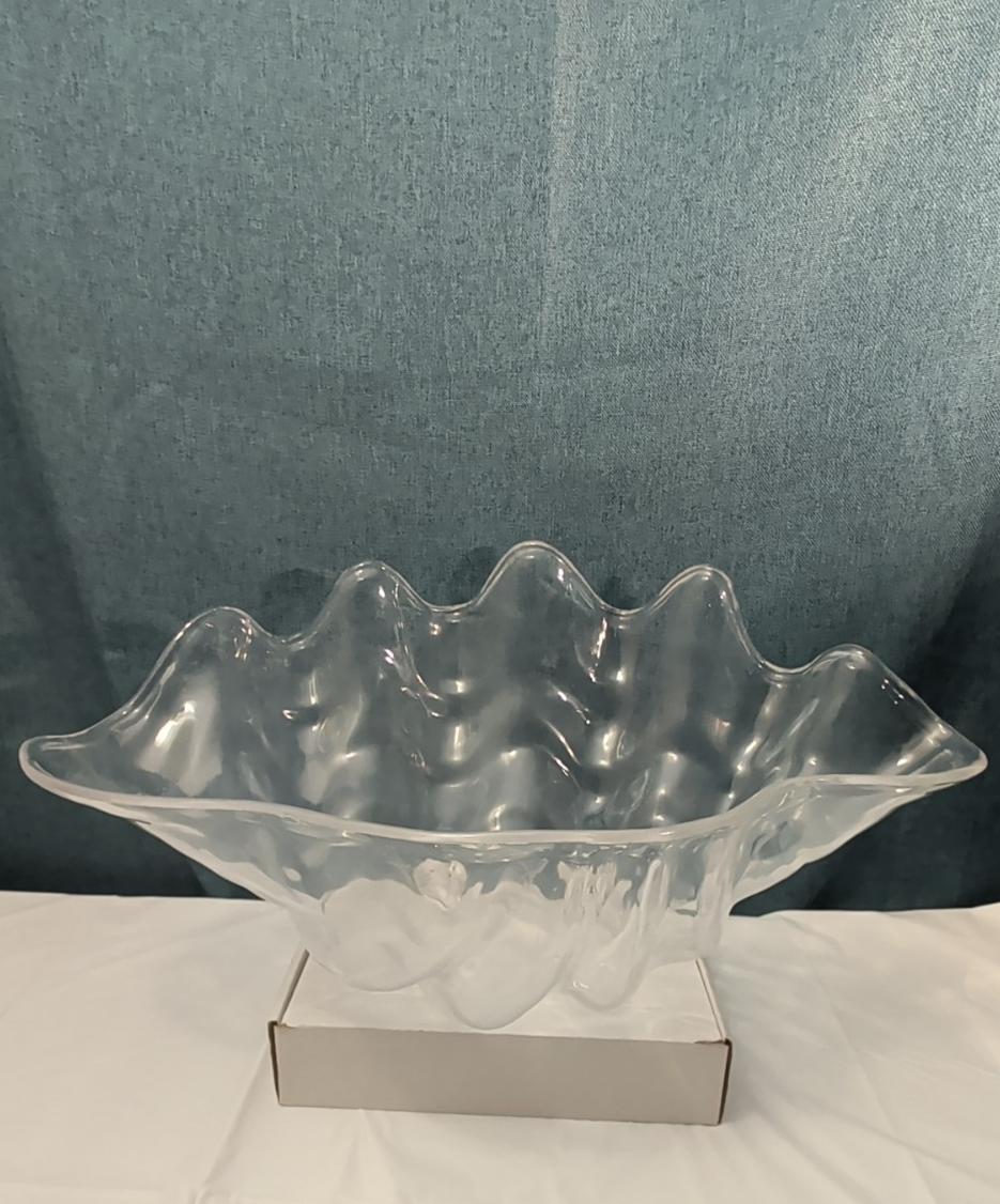 Large Acrylic Clam Shell Serving Bowl 18" Wavy Scalloped Beach House Centerpiece