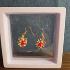 Gold Christmas Bells Drop Earrings 3/4" Red Enamel