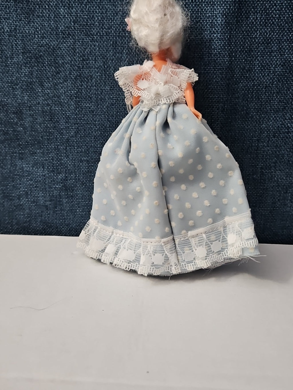 Vintage 5.5" Costume Doll | Blue Polka Dot Rococo Dress | Hard Plastic Souvenir
