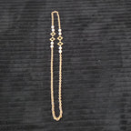 Vintage Gold Tone Geometric Necklace Long Pearl Station Diamond Link Chain 32"