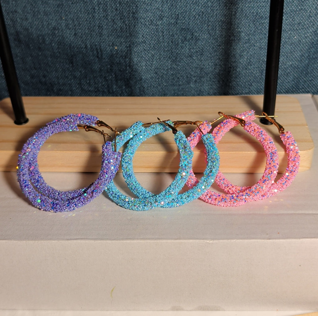 2" Sparkle Glitter Hoop Earrings 3 Pair Set Y2K