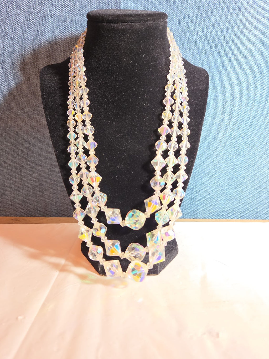 Triple Strand AB Crystal Iridescent Vintage Glam