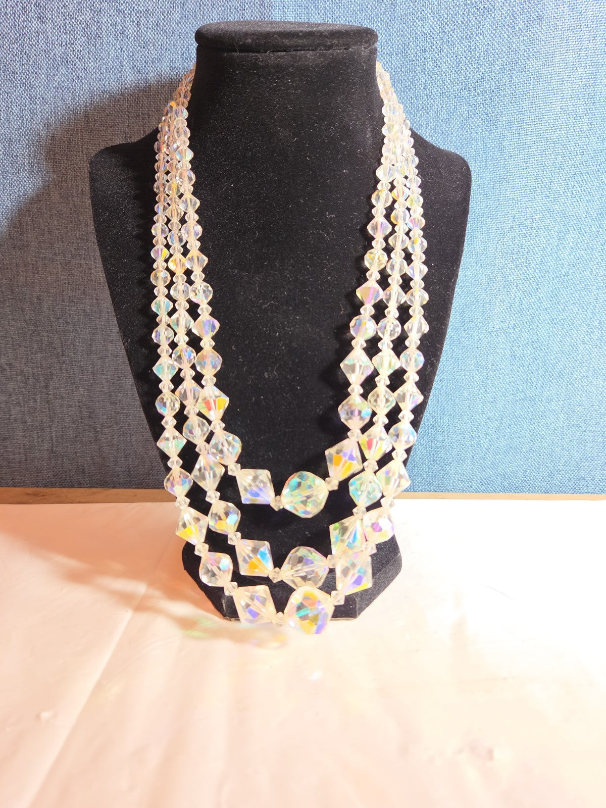 Triple Strand AB Crystal Iridescent Vintage Glam