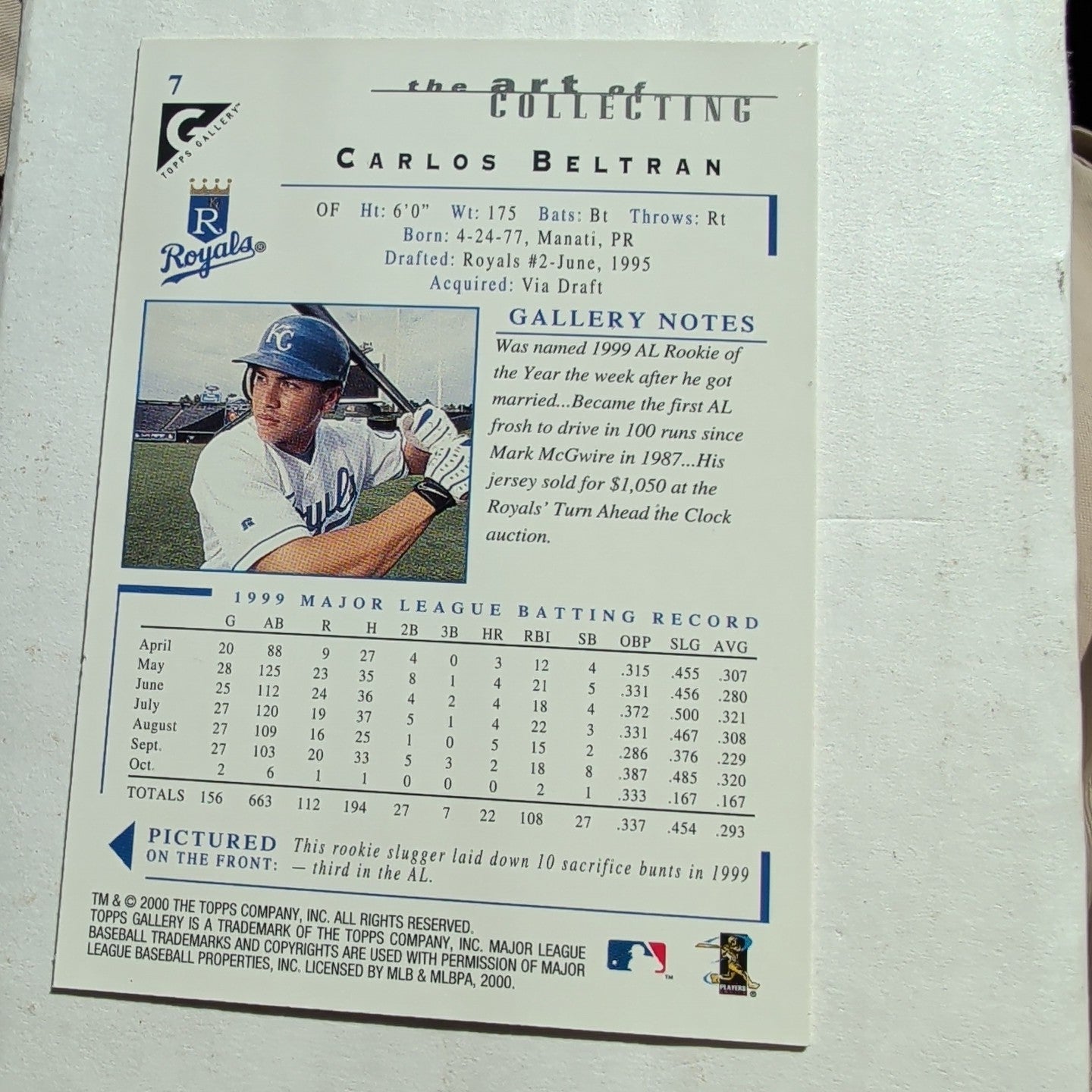 2000 Topps Gallery Carlos Beltran #7 Royals Canvas 1999 ROY HOF Vibe