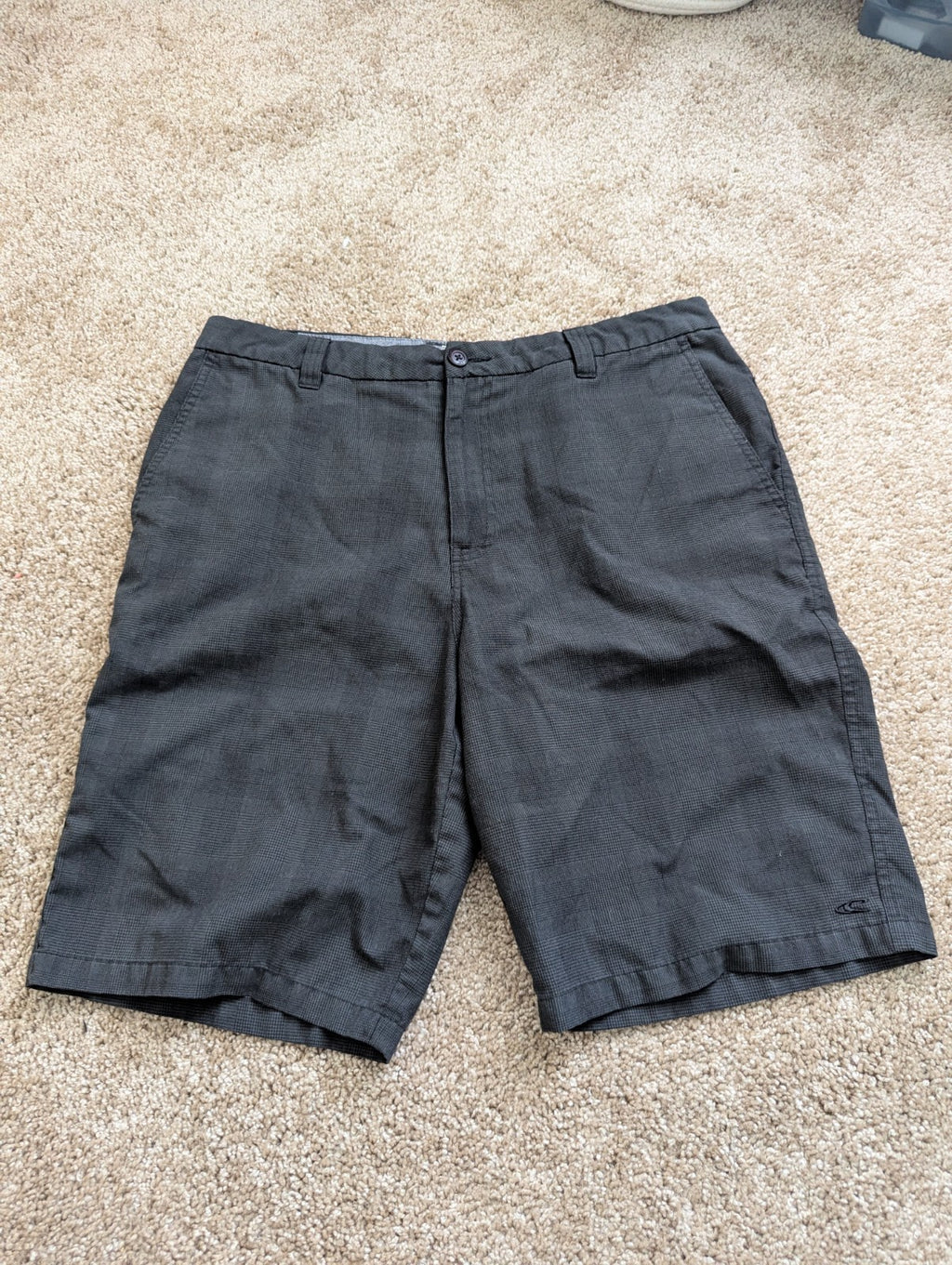 O'Neill Men's Hybrid Flat Front Shorts Size 34 Black Micro Plaid Stretch Chino