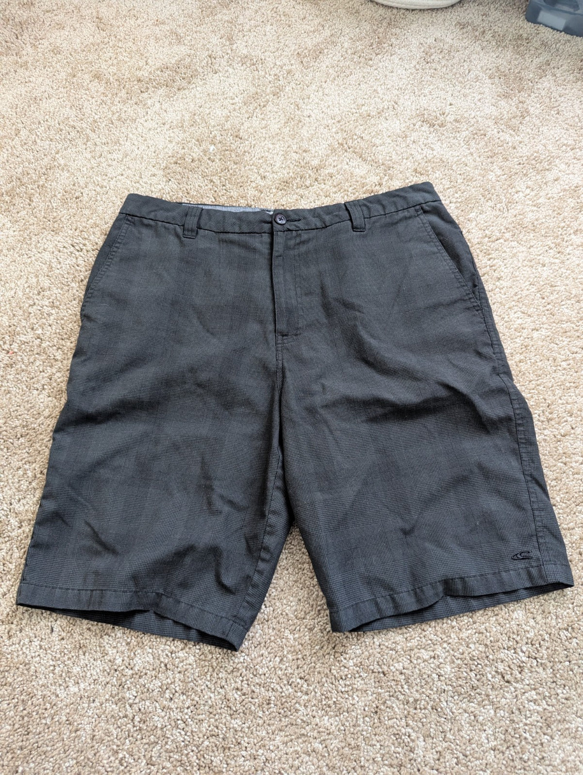O'Neill Men's Hybrid Flat Front Shorts Size 34 Black Micro Plaid Stretch Chino