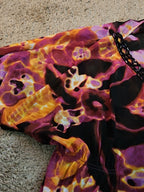 Alfani Petite Large P/L Boho Mesh Top Sheer Beaded V-Neck Floral Purple Blouse