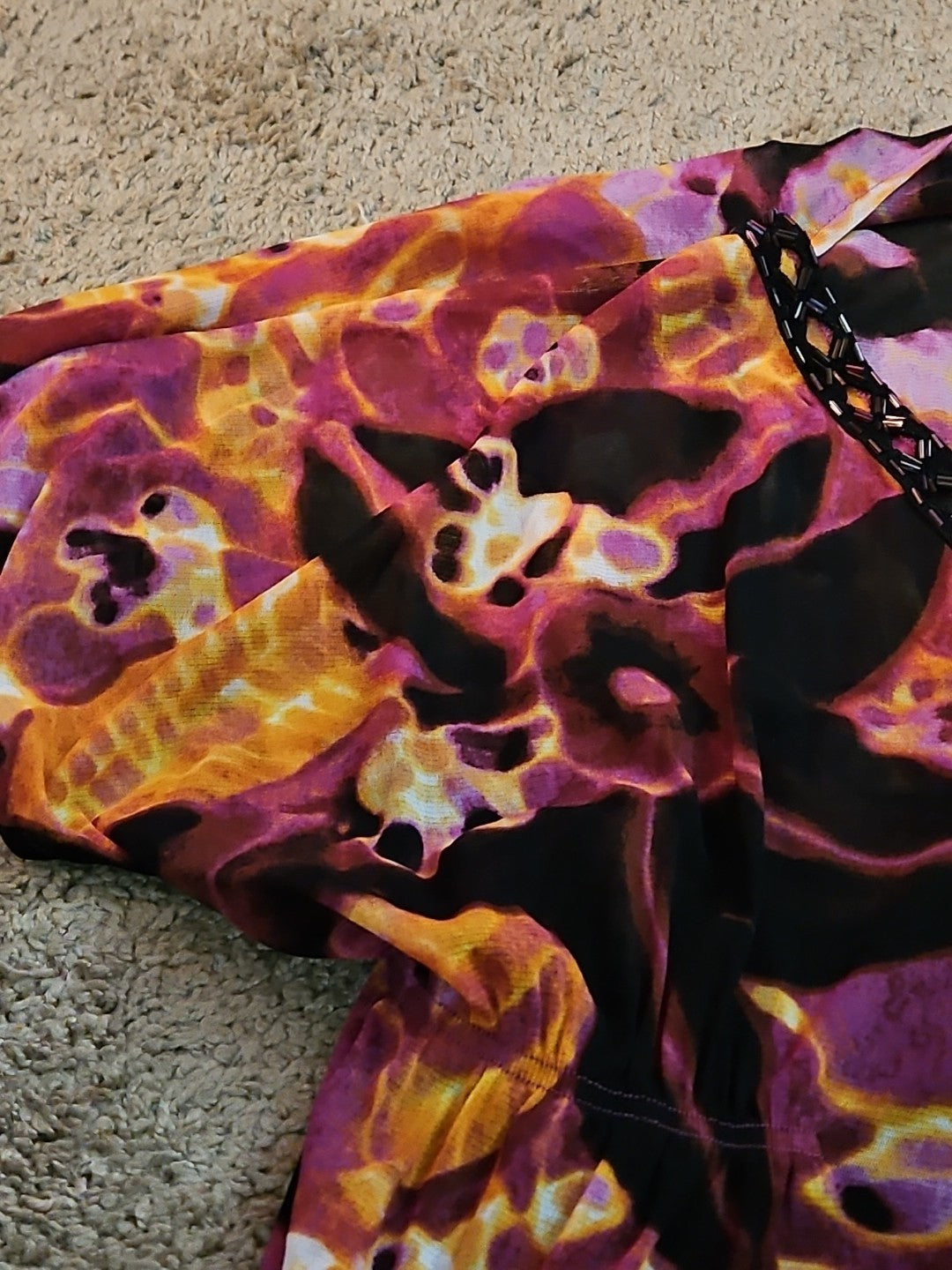 Alfani Petite Large P/L Boho Mesh Top Sheer Beaded V-Neck Floral Purple Blouse