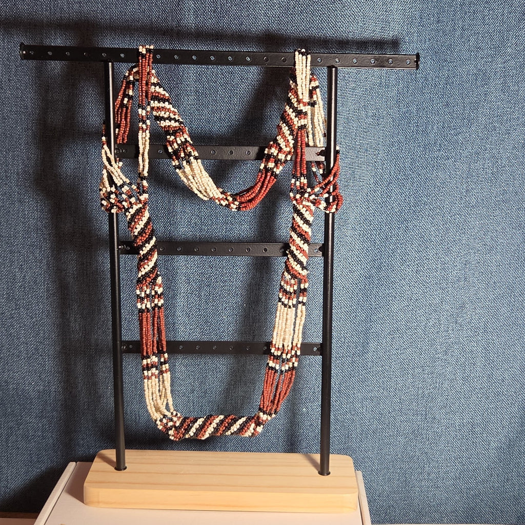 Multi-Strand Seed Bead Twisted Necklace Red Black Boho EUC