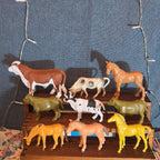Farm Animals 9Pc Lot Plastic Horses Cows Vintage Style P