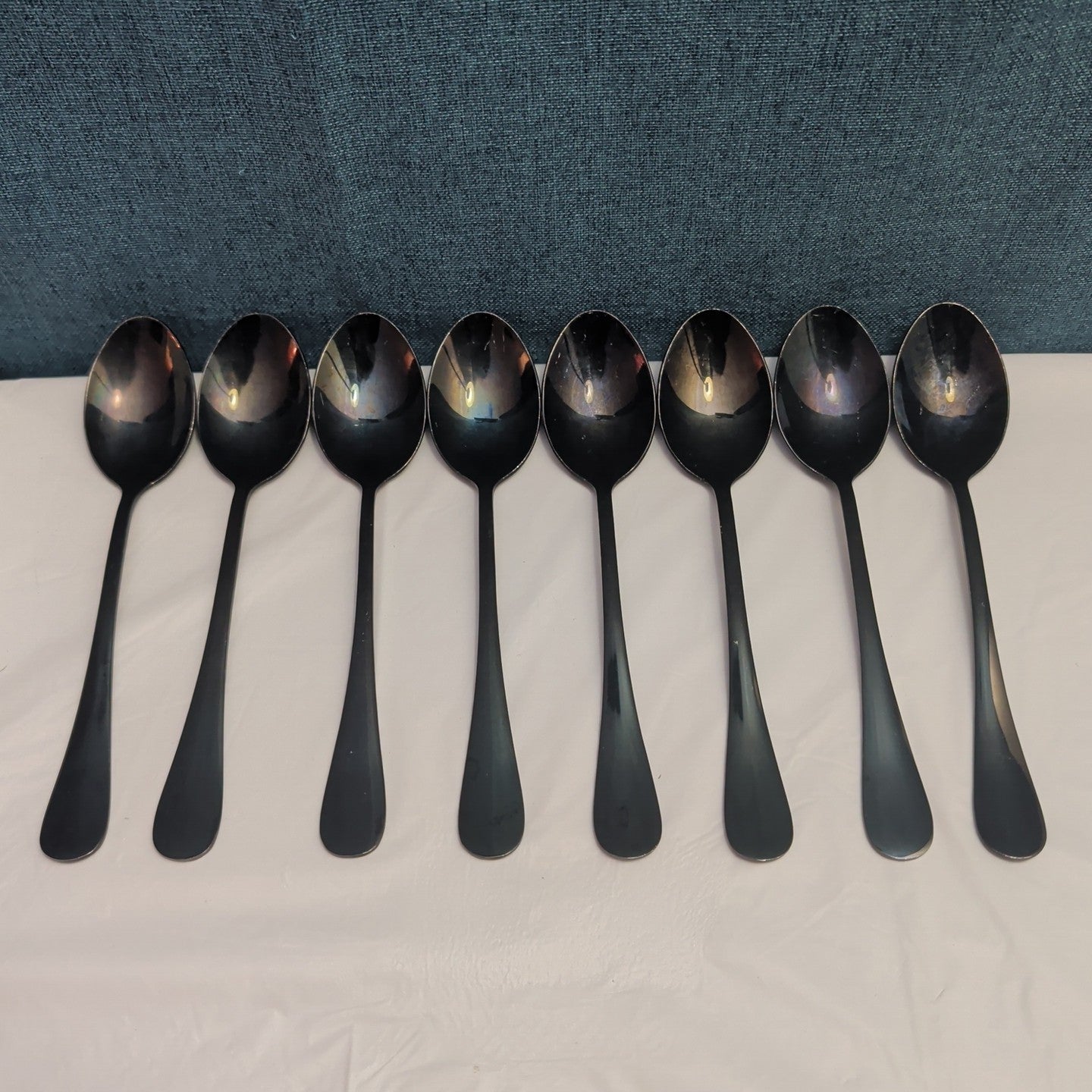 Set of 8 Black Stainless Steel Spoons 18/0 Modern Onyx Flatware Table Spoons Set