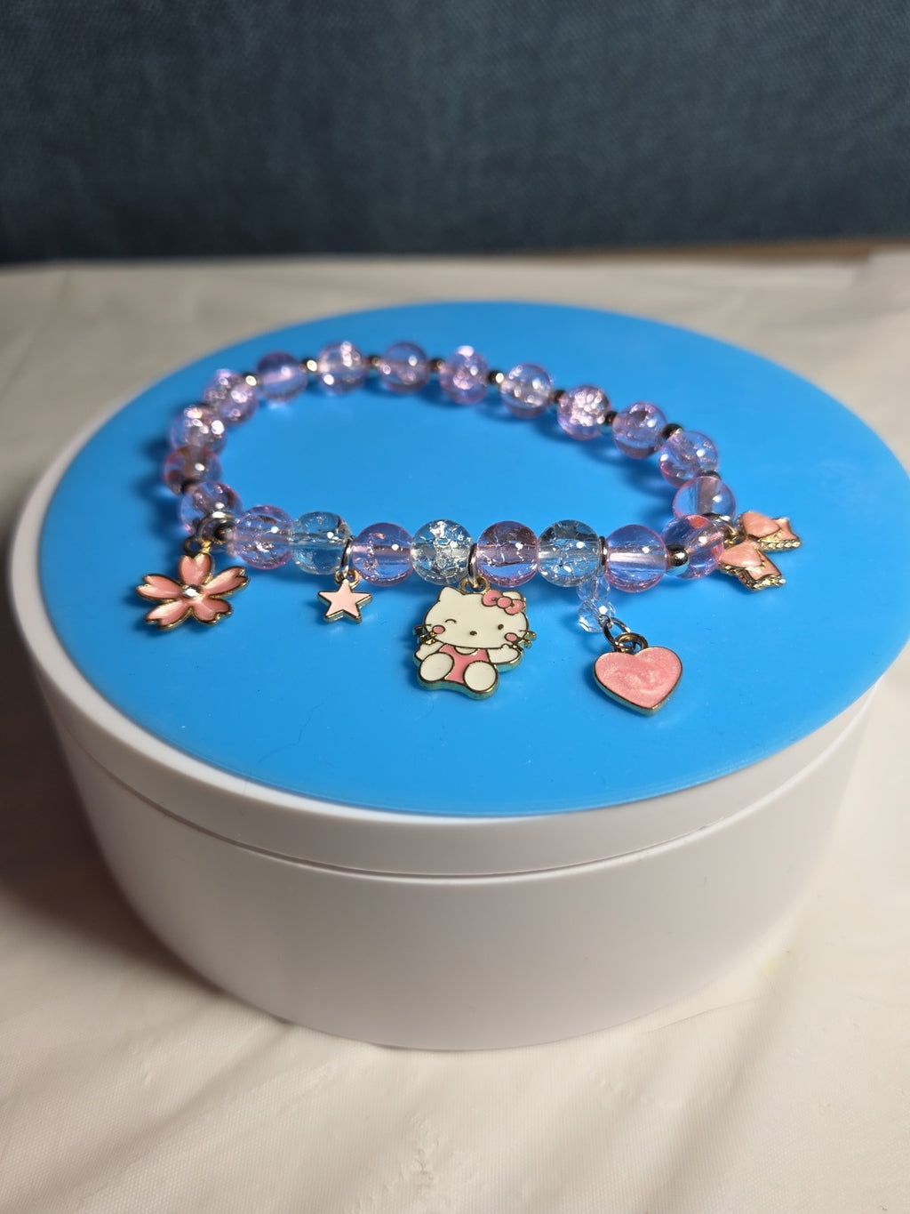 Kawaii Kitty Pink Beaded Stretch Charm Bracelet Y2K