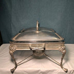 Silver Plated Double Chafer 8 Qt Buffet Server 2 Marinex Glass Pans Lion Feet