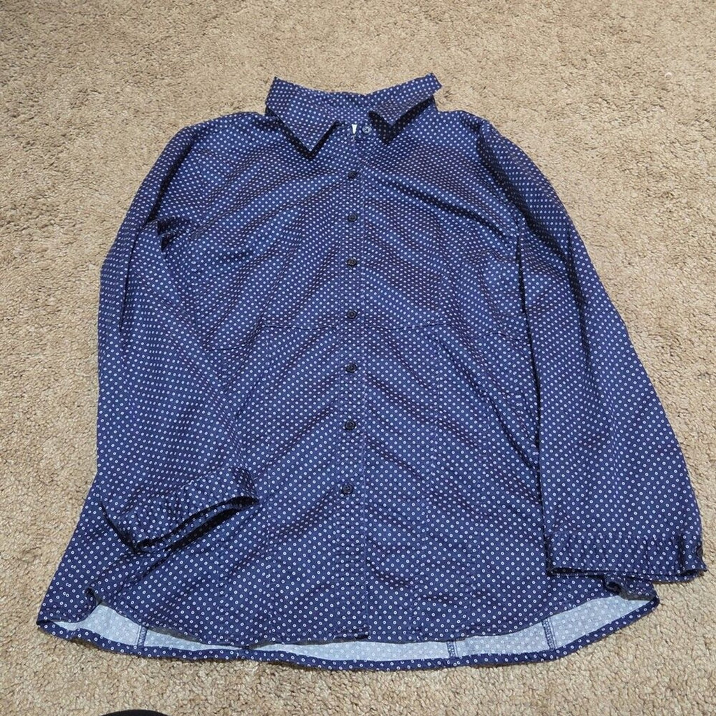 New York & Company Blouse Blue Polka Dot Button Down Office Wear Used Size L