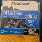 TriLink 14 Inch Chainsaw Chain 2 Pack S52 .043 52 Drive Links Husqvarna Poulan