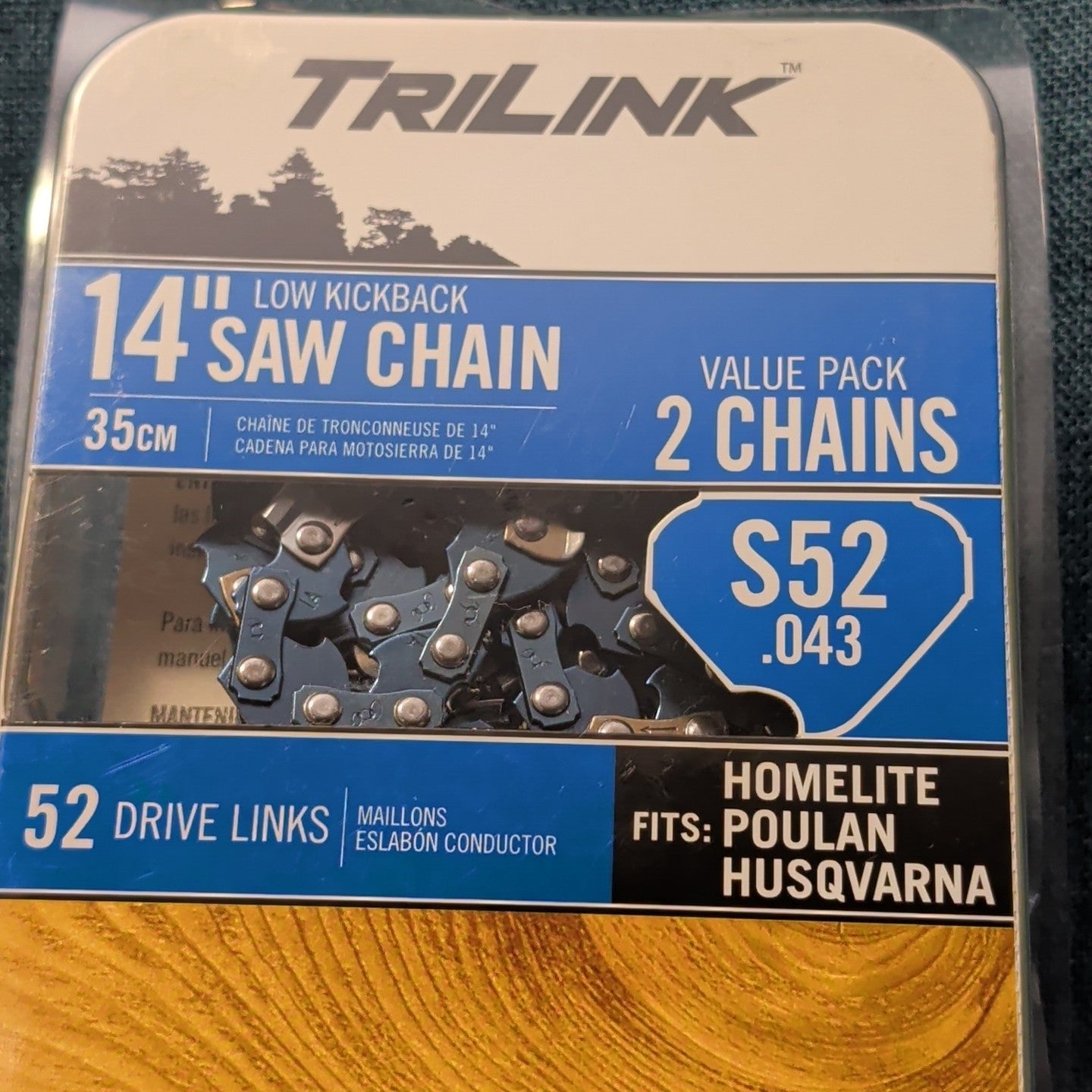 TriLink 14 Inch Chainsaw Chain 2 Pack S52 .043 52 Drive Links Husqvarna Poulan