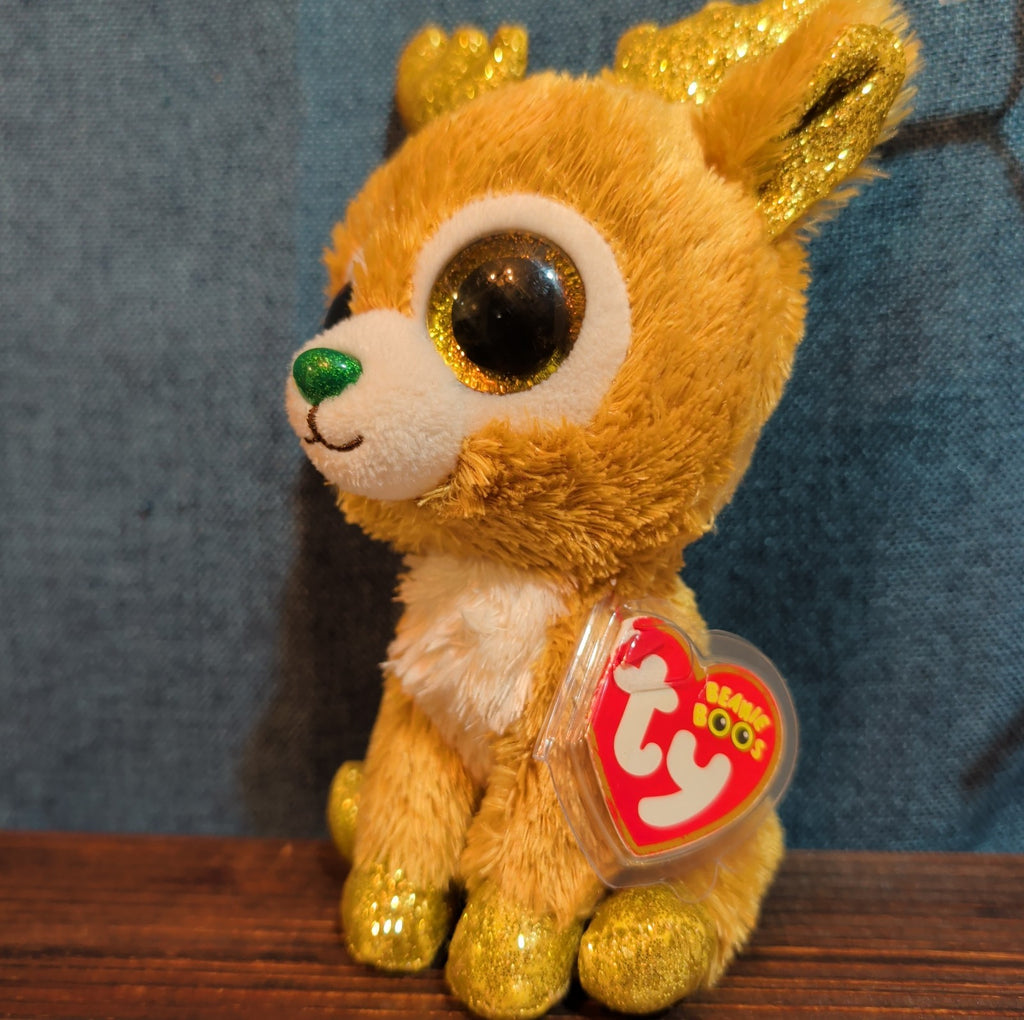 Ty Beanie Boos Glitzy Reindeer 6" Plush Gold Glitter Holiday
