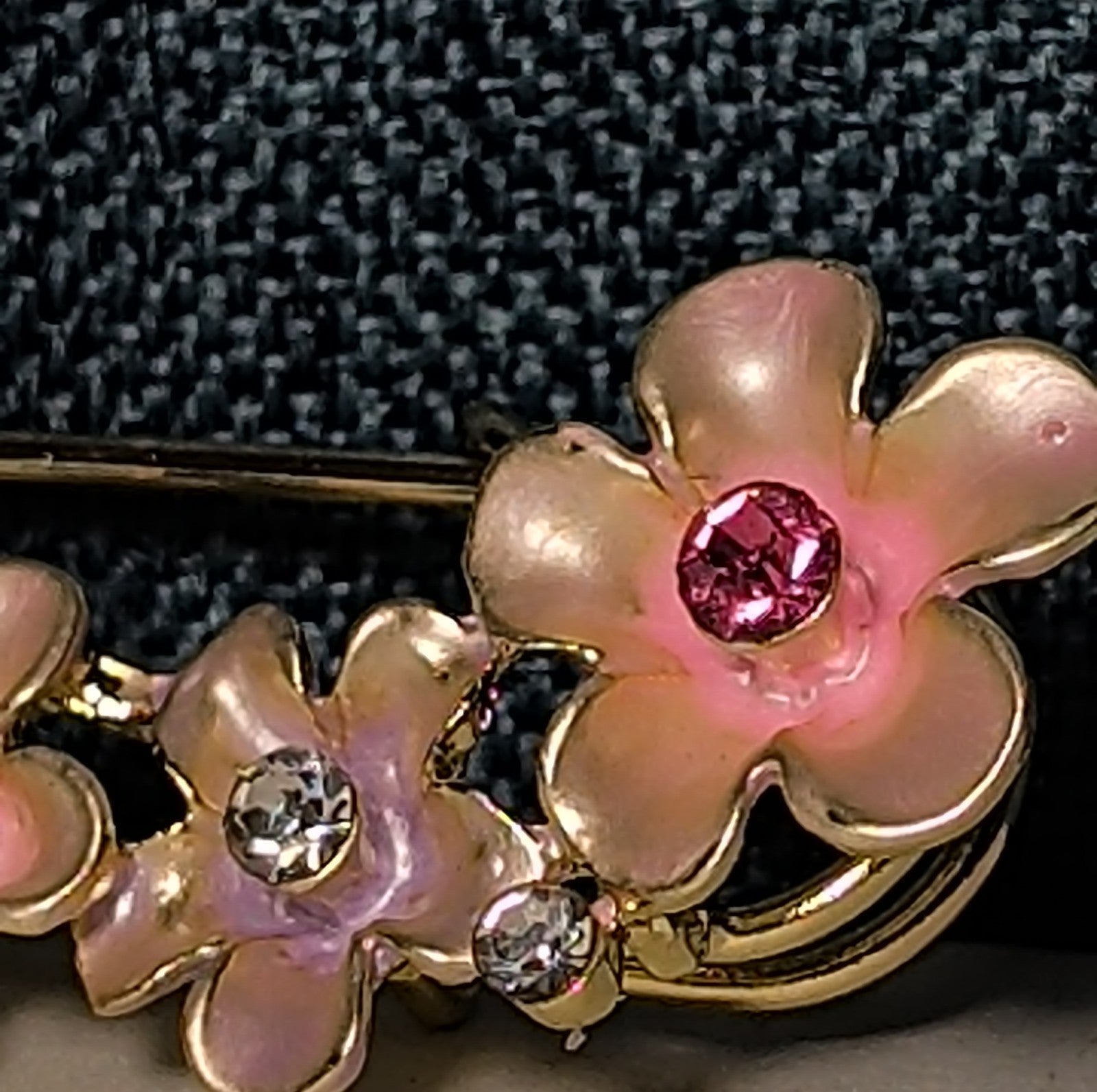 Floral Safety Pin Brooch Enamel Rhinestone Cottagecore PreOwned