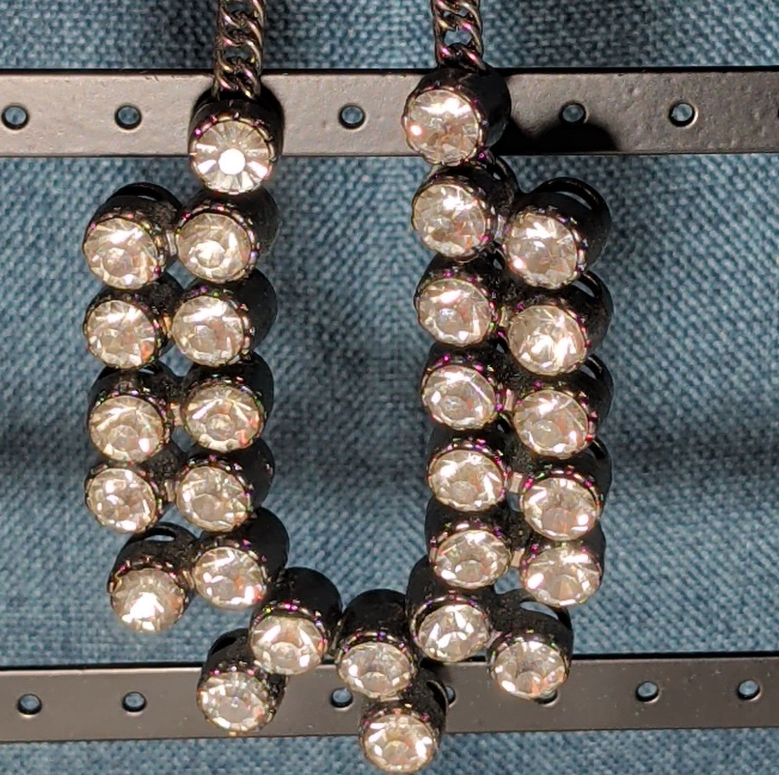 Gunmetal Double Layer Crystal Statement Necklace Edgy Glam