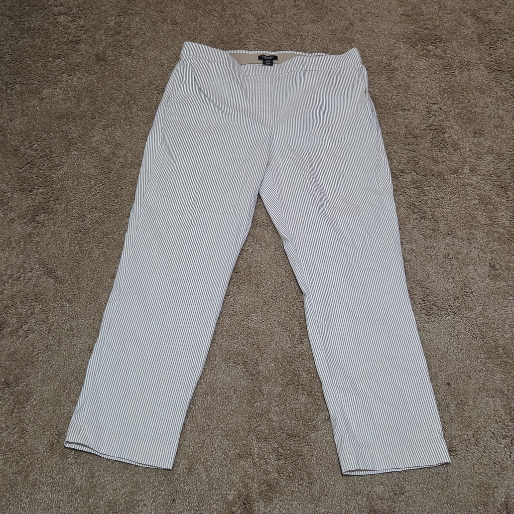 Jones New York Pants Womens 12 Tan White Stripe Pull On Crop Trouser Cotton Good