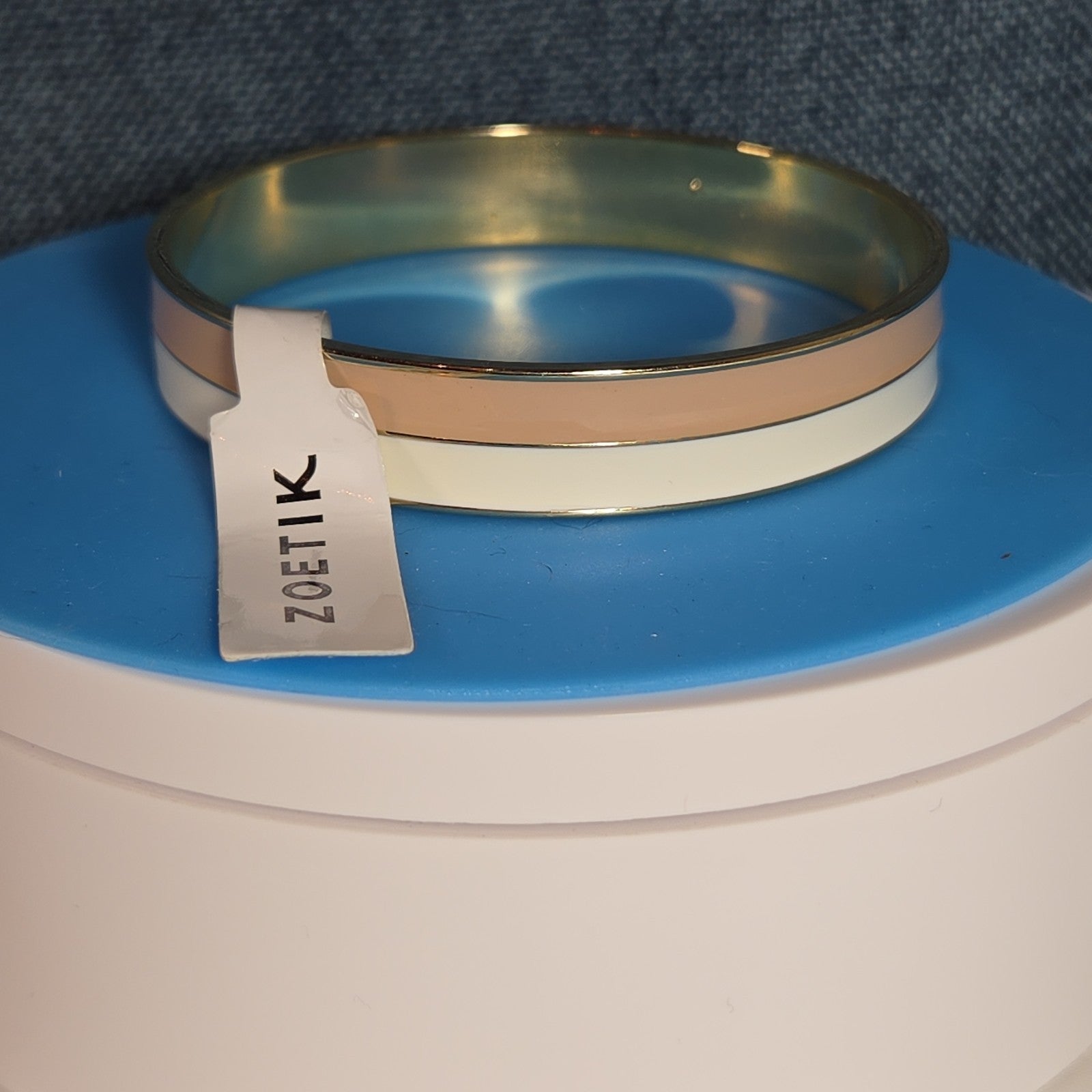 Zoetik Colorblock Enamel Bangle Bracelet Blush Pink Cream Gold Tone