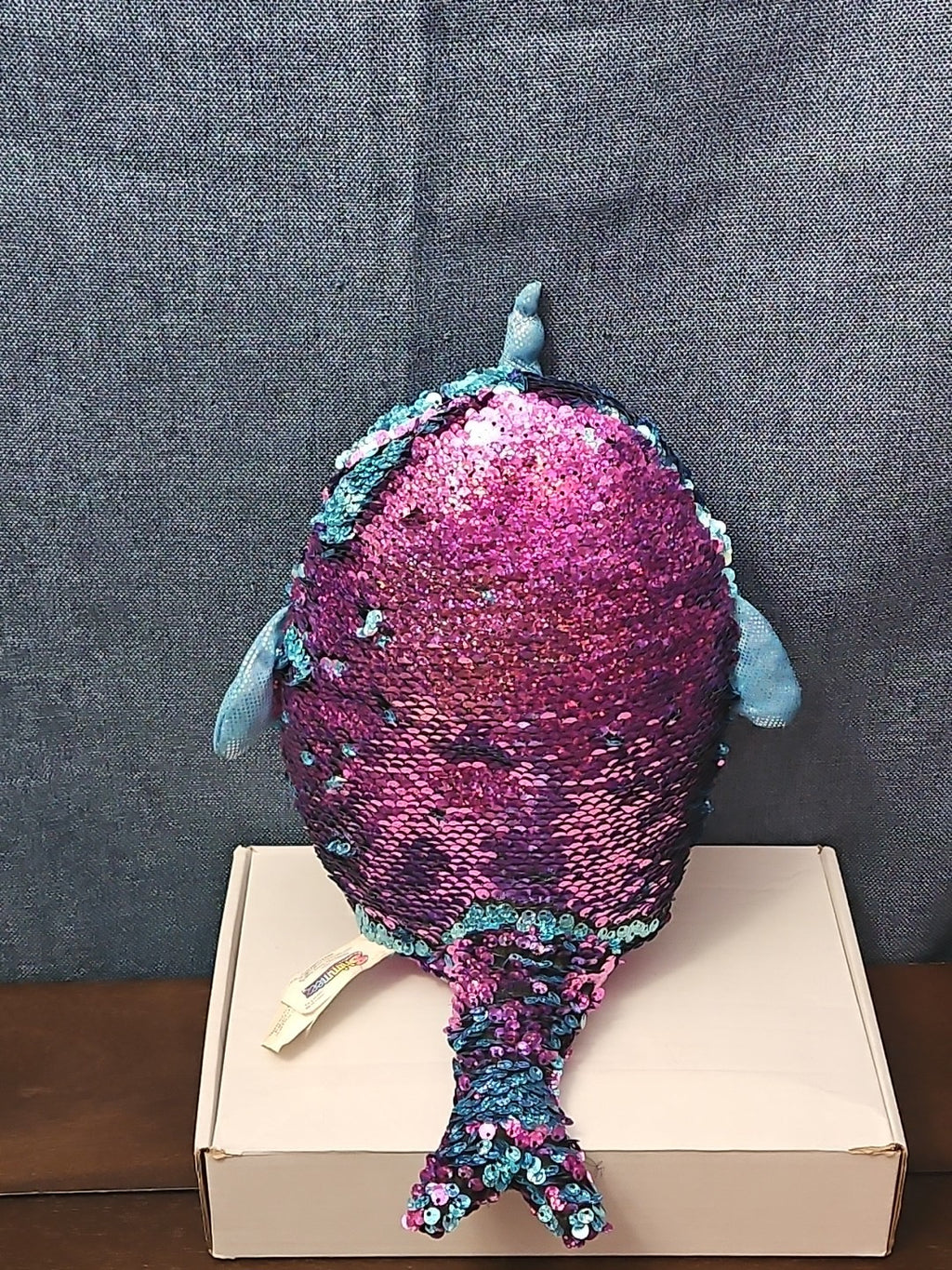 Shimmeez Arlo Narwhal Plush 11" | Reversible Sequin Blue to Purple | Sensory