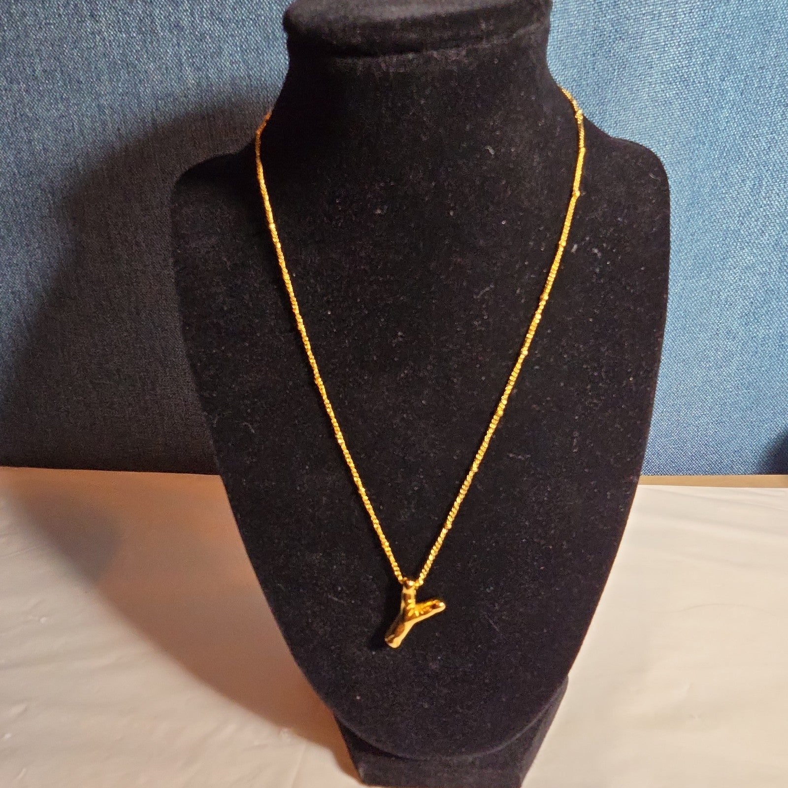 Y Initial Bubble Letter Necklace Gold Tone Satellite