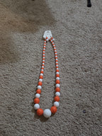 Chunky Bubblegum Bead Necklace Earring Set Orange White Retro