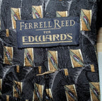 Vtg Ferrell Reed for Edwards Silk Neck Tie Black Gold Geometric Art Deco 59.5