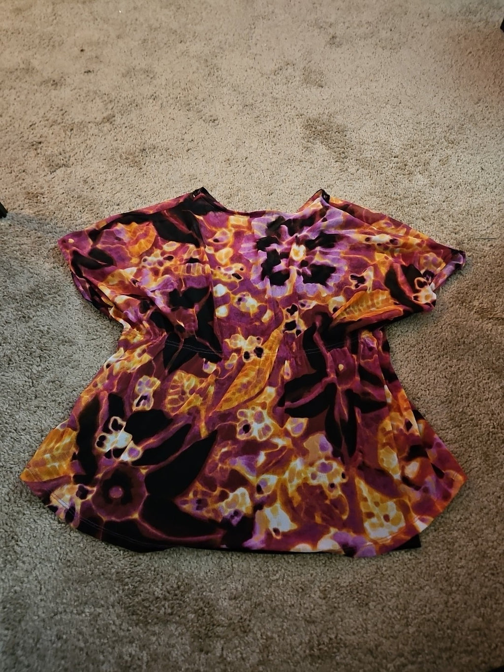 Alfani Petite Large P/L Boho Mesh Top Sheer Beaded V-Neck Floral Purple Blouse