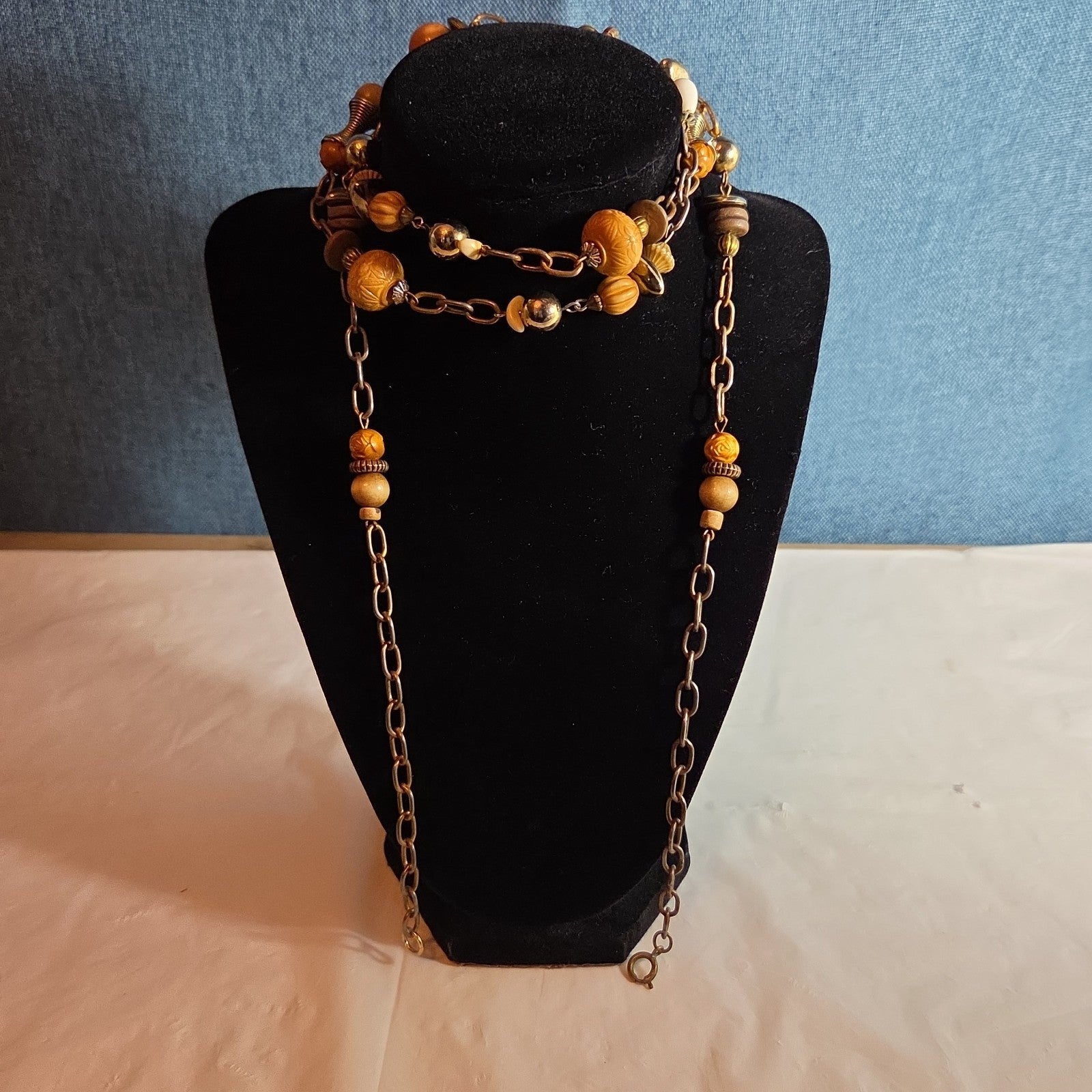 Earth Tone Bead Coppertone Chain Necklace Boho 70s Vibe