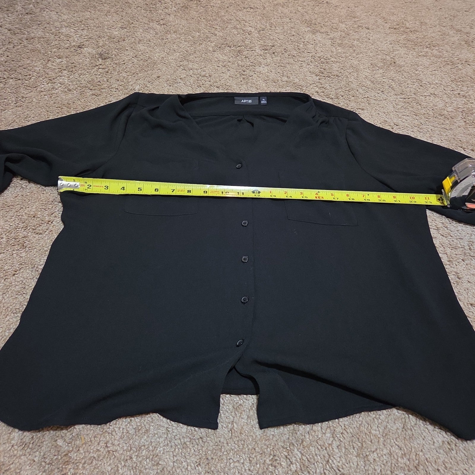 Apt 9 Black Blouse Womens XL V-Neck Roll Tab Sleeve Lightweight Shirt Casual Top