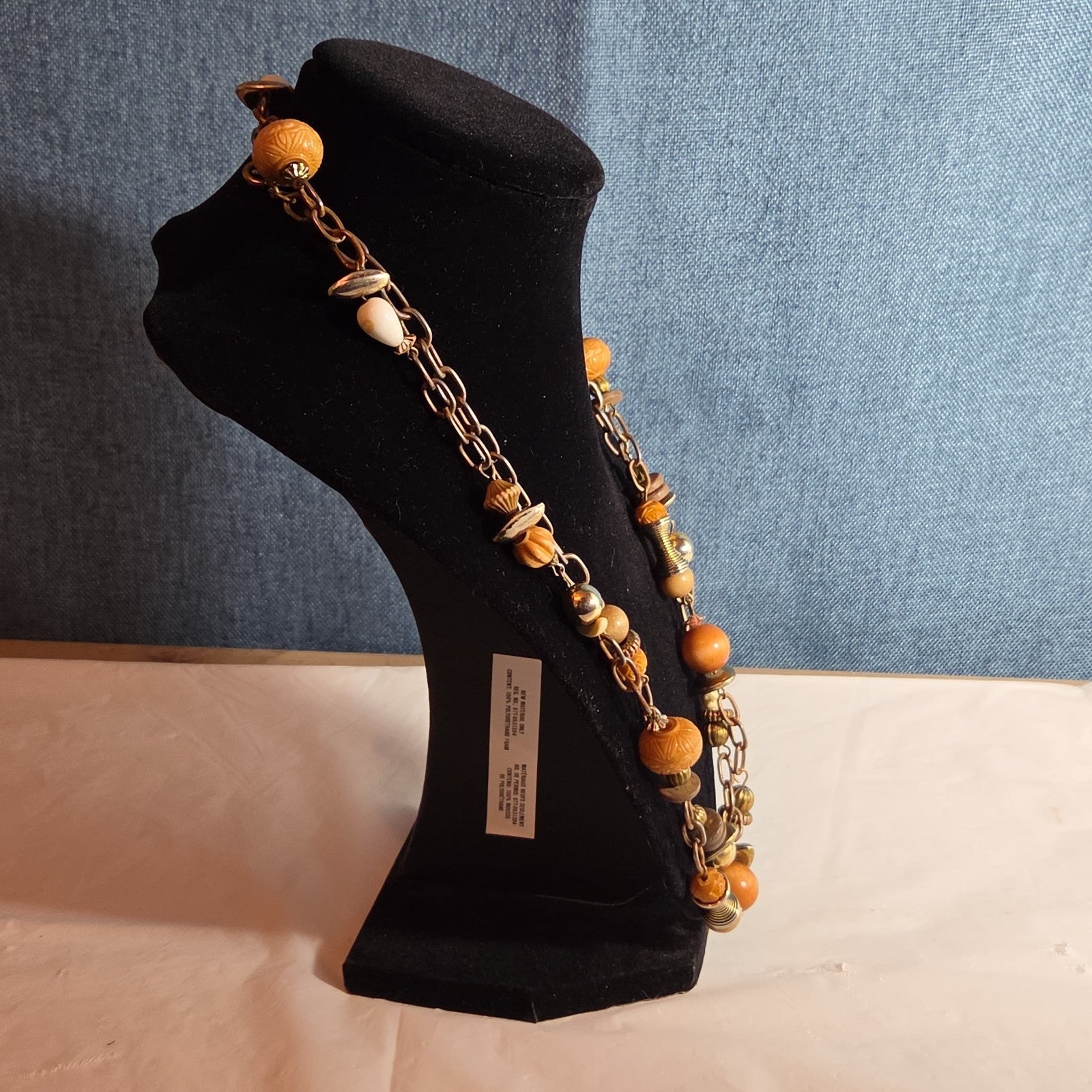 Earth Tone Bead Coppertone Chain Necklace Boho 70s Vibe