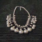 Chunky Silver Bib Statement Necklace Black Cube Cascading Collar Choker Punk Mod