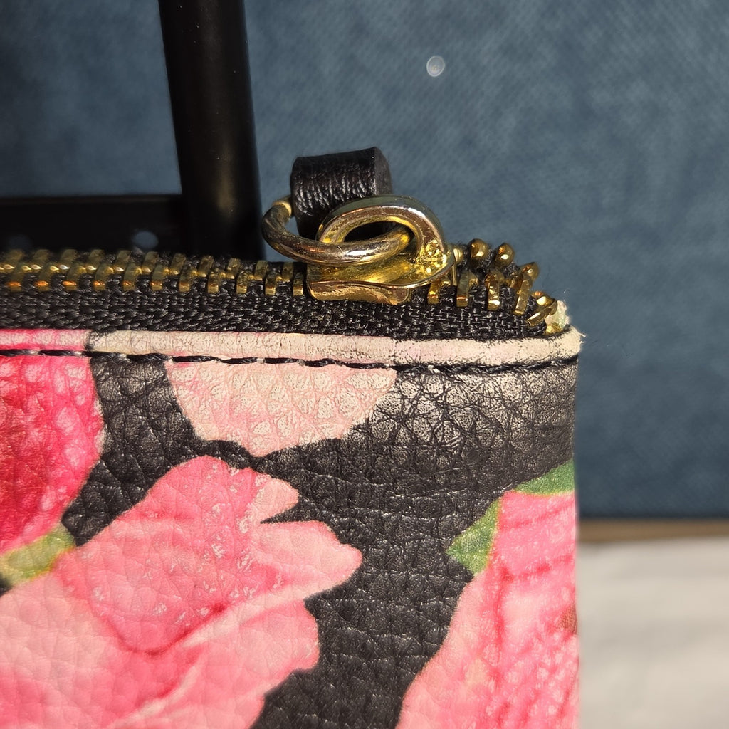 Juicy Couture Rose Floral Zipper Pouch Card Holder Black Pink Y2K