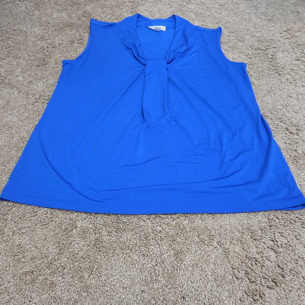Dana Buchman Draped Neck Blue Sleeveless Top Blouse Gently Used Large