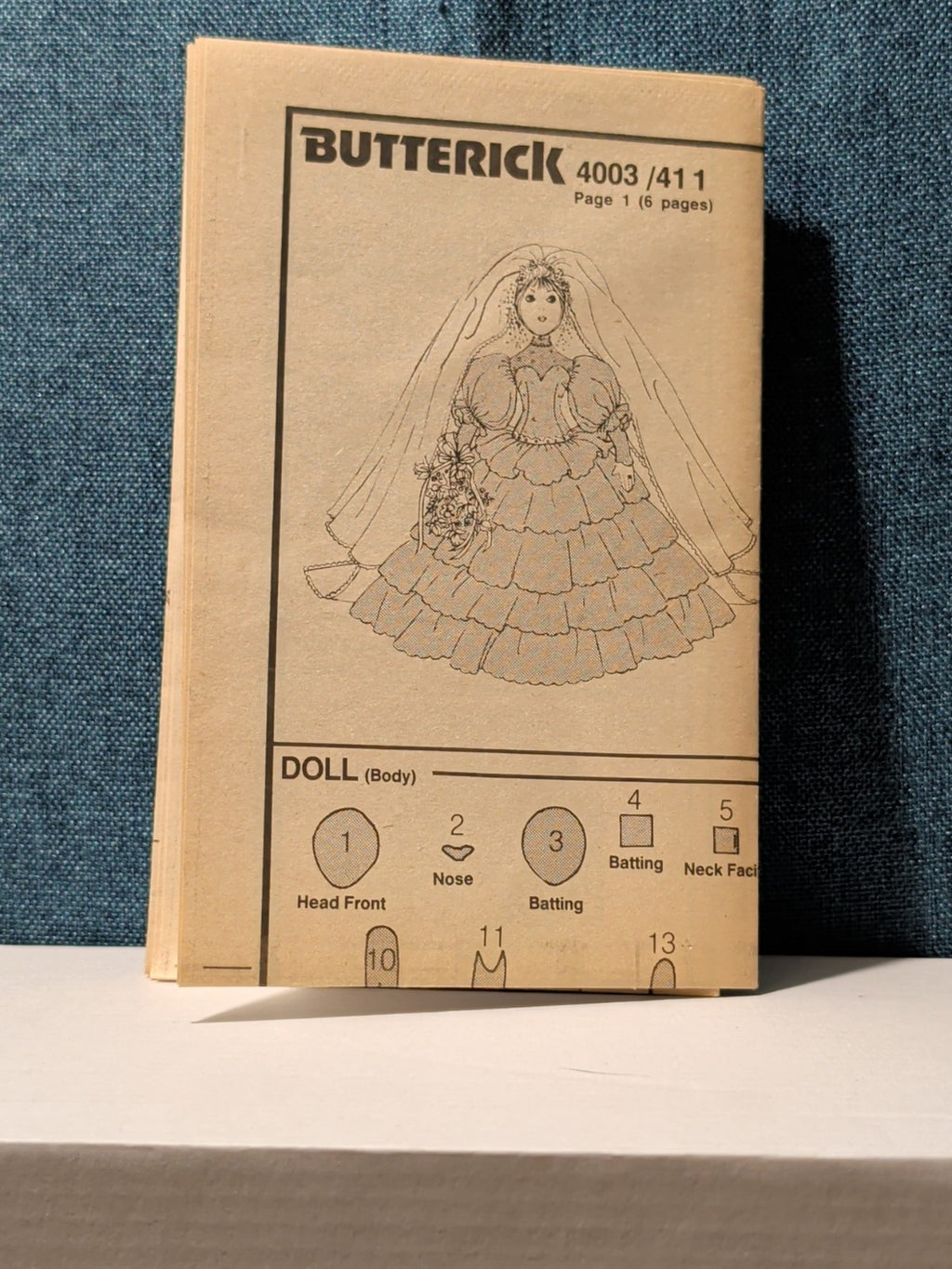 Vintage Butterick 4003 Pattern 1986 22" Sof-Porcelain Bride Doll & Gown UNCUT