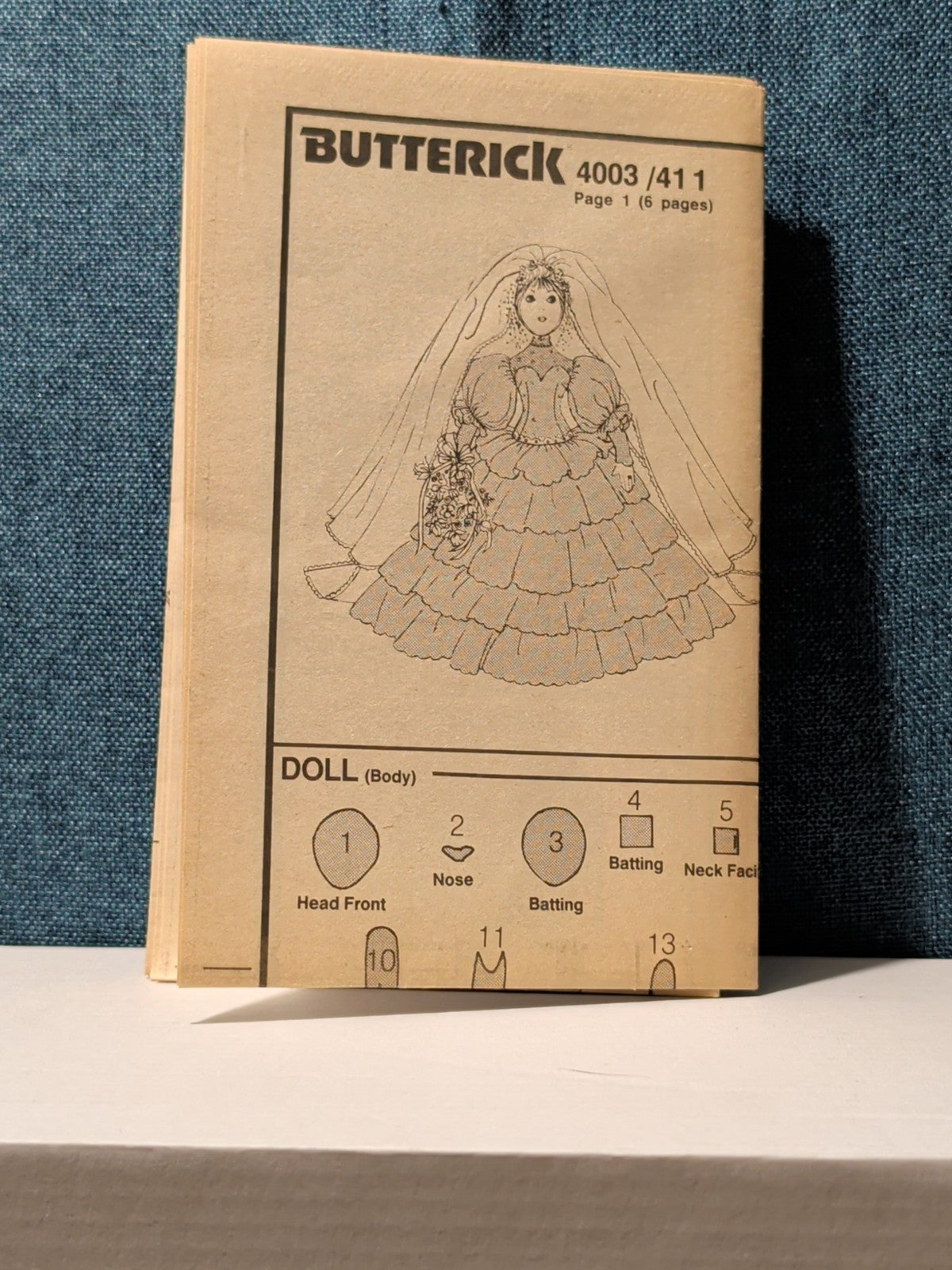 Vintage Butterick 4003 Pattern 1986 22" Sof-Porcelain Bride Doll & Gown UNCUT