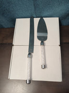 Mr & Mrs Wedding Cake Server Knife Set | Crystal Filled Bling Handle Stainless
