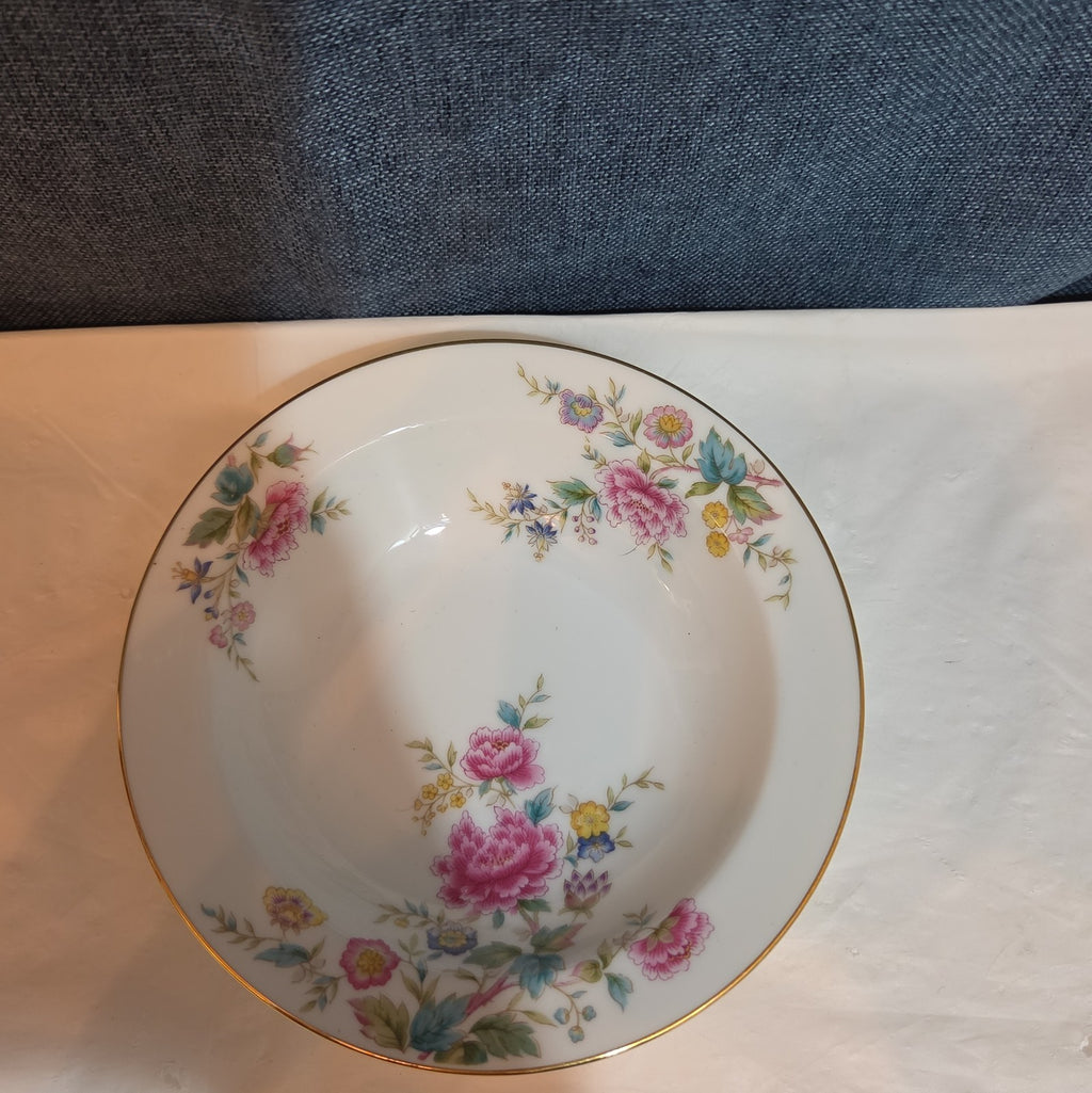 Noritake Peony 5053 China 7.5" Soup Bowl Floral Gold Rim Vintage