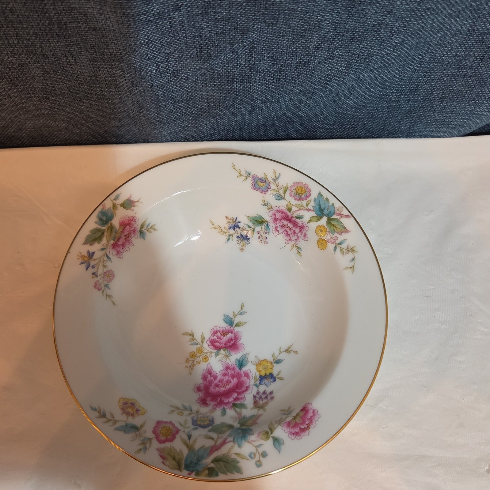 Noritake Peony 5053 China 7.5" Soup Bowl Floral Gold Rim Vintage