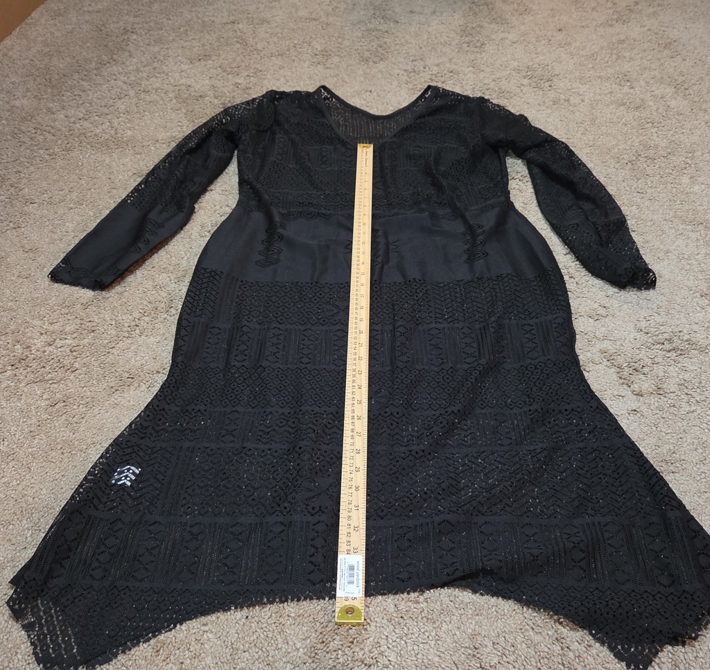 Black Lace Crochet Midi Tunic Dress Festival Whimsigoth XXL