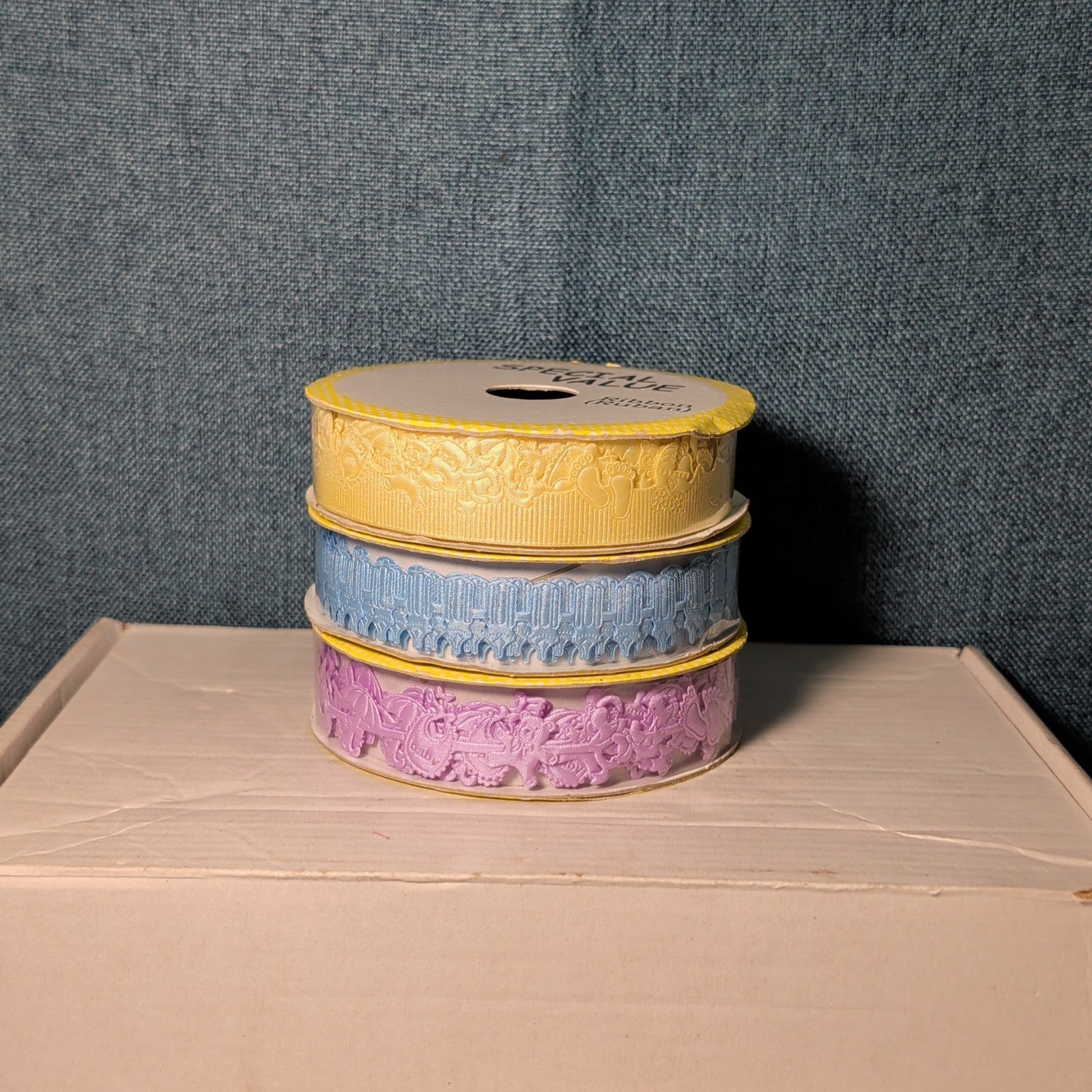 Mixed Ribbon Lot 11 Spools Satin Grosgrain Lace Wired Blue Green Yellow Fall
