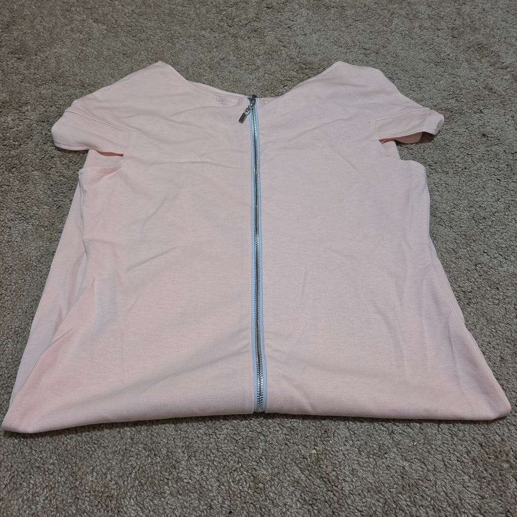 Blush Pink Midi Dress Full Zip Cutout Short Sleeve Bodycon XXL