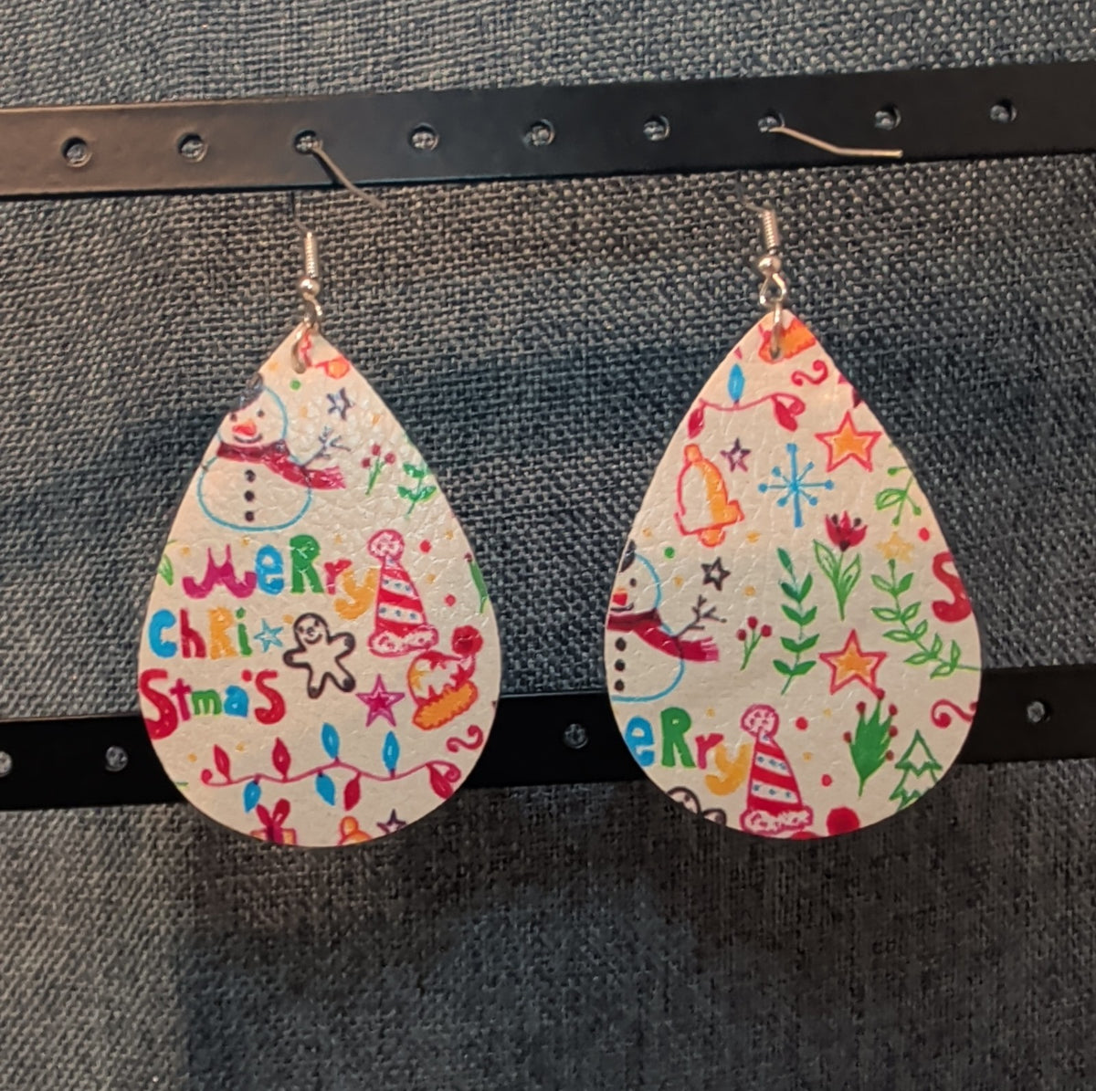 Faux Leather Teardrop Earrings Christmas Holiday Party Vibe NEW