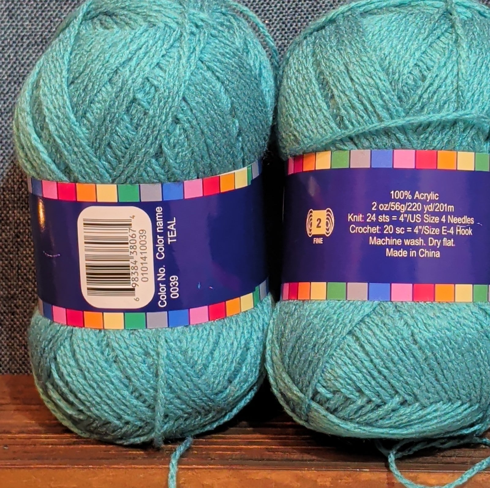 Herrschners Afghan Yarn 2 Ply Teal Acrylic 2 Skein Lot 0036